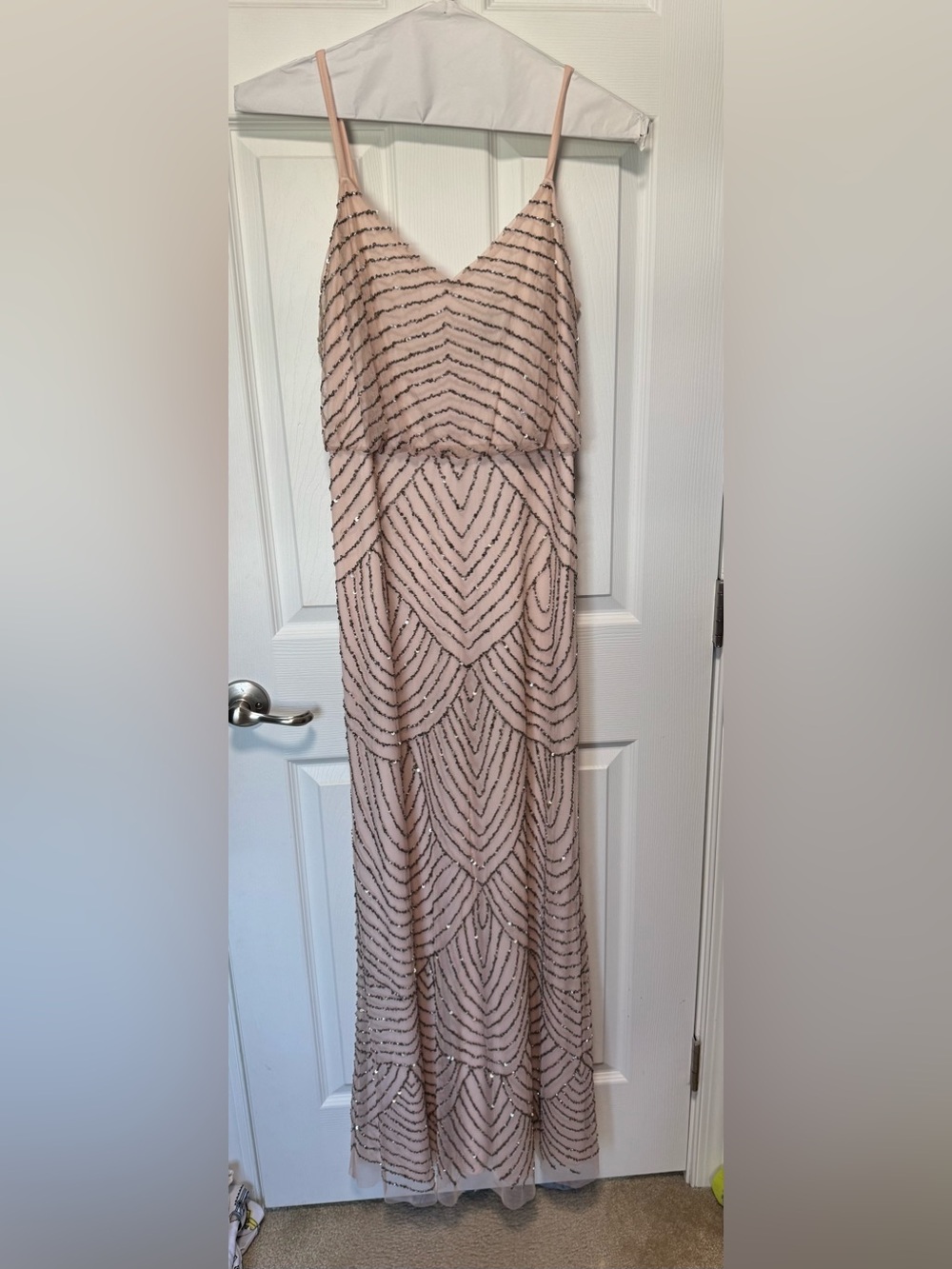 Adrianna Papell Blush Pink Beaded Maxi Dress